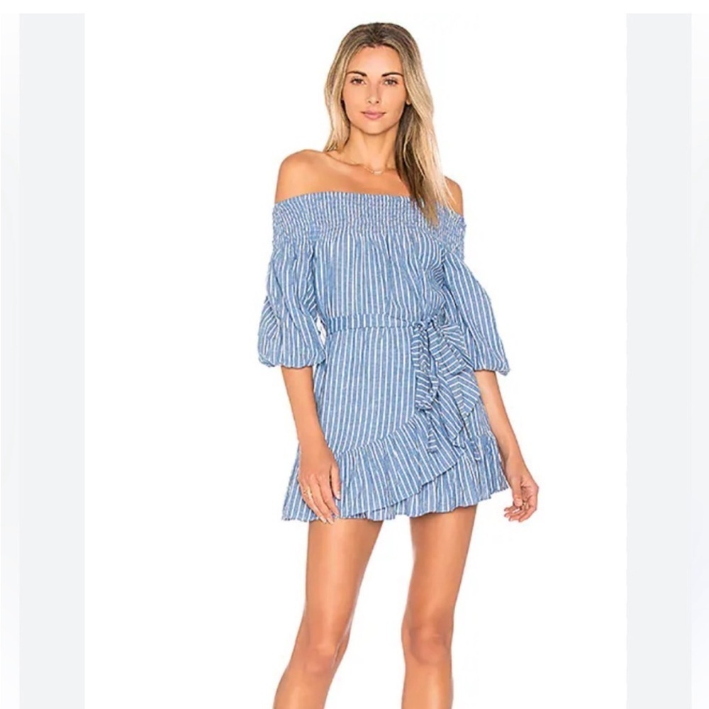 Tularosa Maida Ruffle Dress Blue & White Stripe Cotton Coastal Beach Resortwear